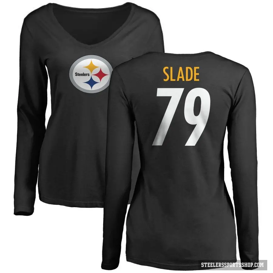 Women's ＃79 Jacob Slade Pittsburgh Steelers Black Logo Slim Fit Long Sleeve T-Shirt