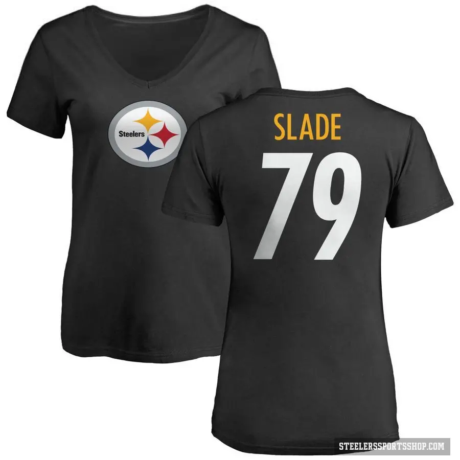 Women's ＃79 Jacob Slade Pittsburgh Steelers Black Logo Slim Fit T-Shirt