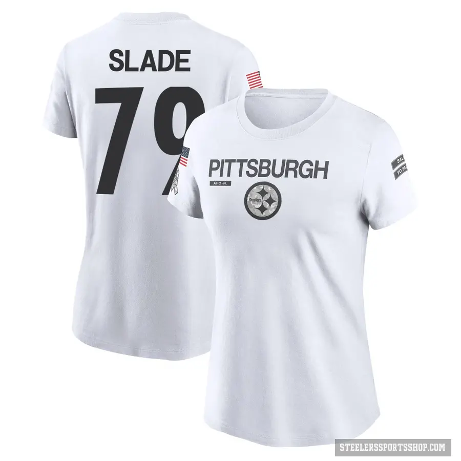 Women's ＃79 Jacob Slade Pittsburgh Steelers White 2024 Salute to Service Performance T-Shirt