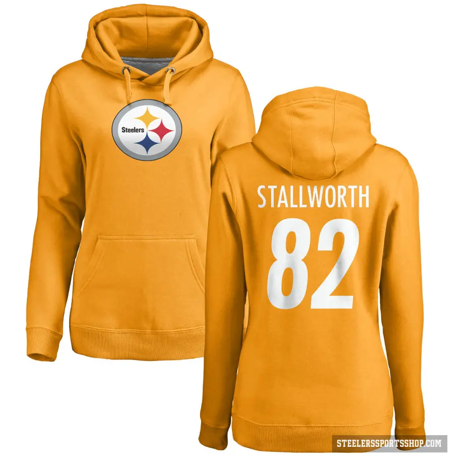 Women's ＃82 John Stallworth Pittsburgh Steelers Gold Pro Line Name & Number Logo Pullover Hoodie