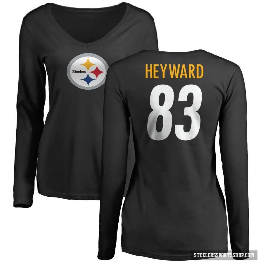 Women's ＃83 Connor Heyward Pittsburgh Steelers Black Logo Slim Fit Long Sleeve T-Shirt