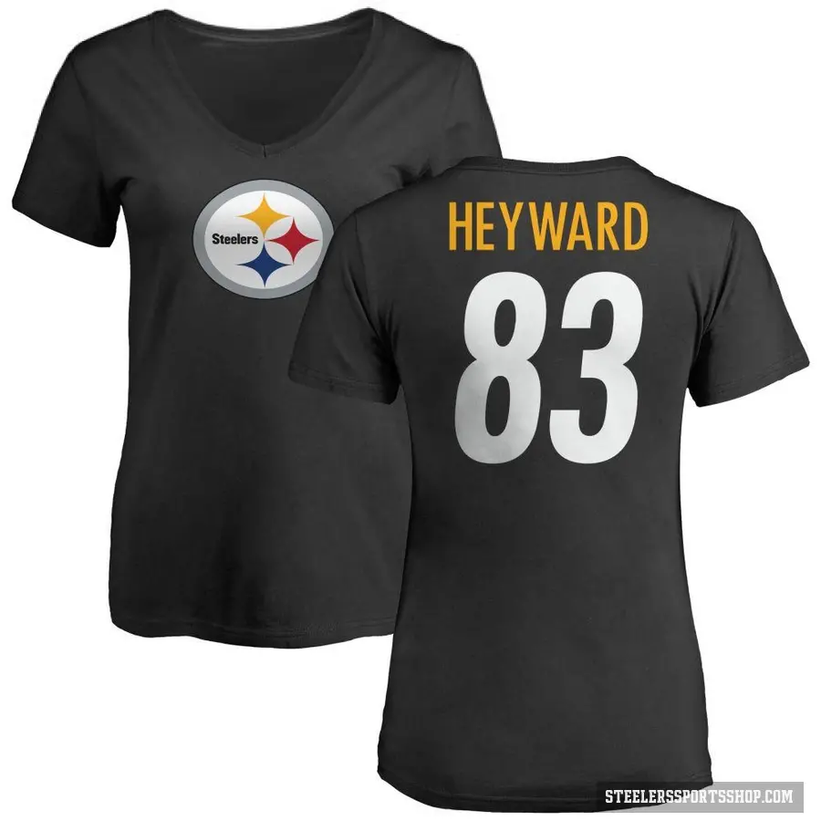 Women's ＃83 Connor Heyward Pittsburgh Steelers Black Logo Slim Fit T-Shirt