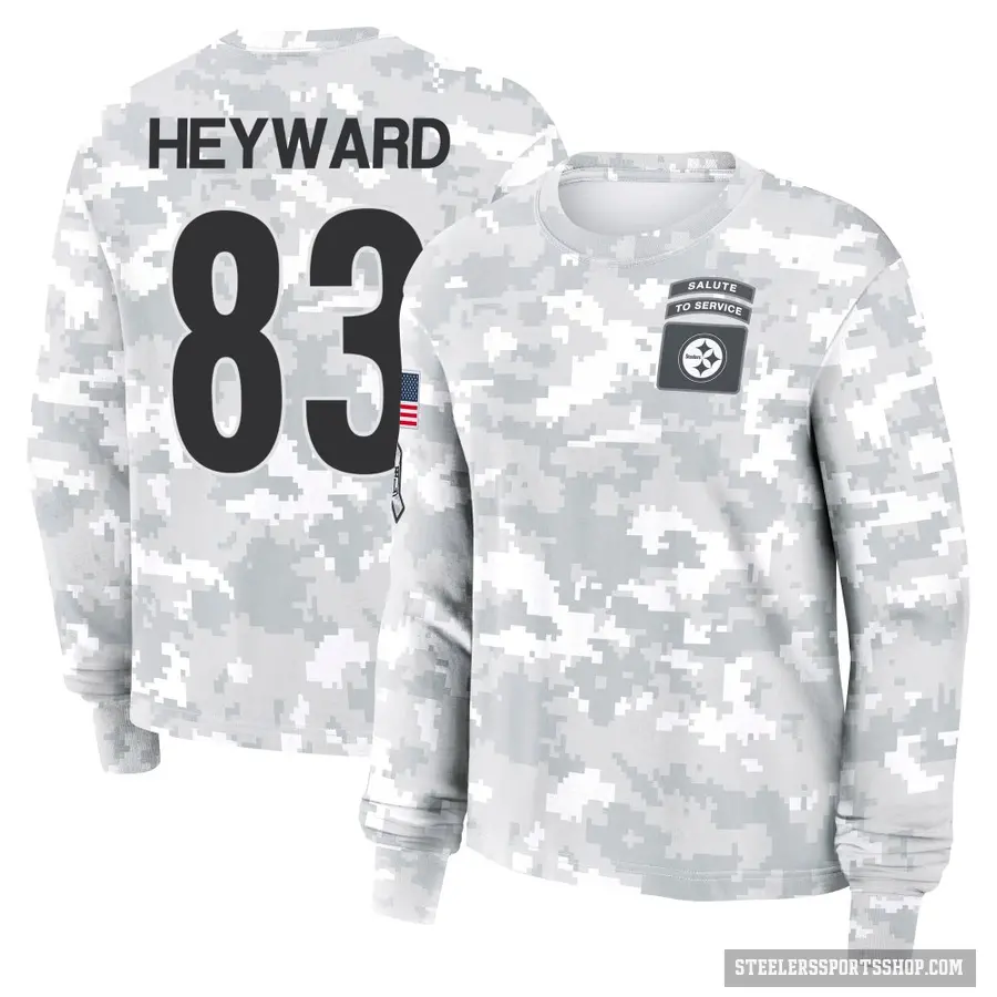 Women's ＃83 Connor Heyward Pittsburgh Steelers Camo Arctic 2024 Salute to Service Long Sleeve T-Shirt