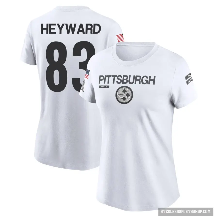 Women's ＃83 Connor Heyward Pittsburgh Steelers White 2024 Salute to Service Performance T-Shirt