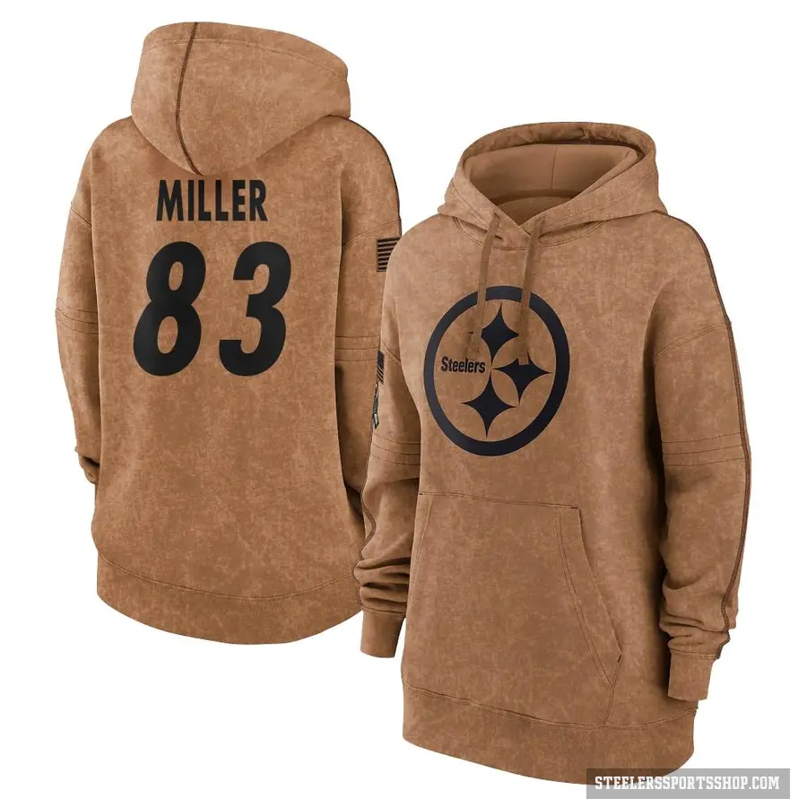 Women's ＃83 Heath Miller Pittsburgh Steelers Brown 2023 Salute To Service Pullover Hoodie