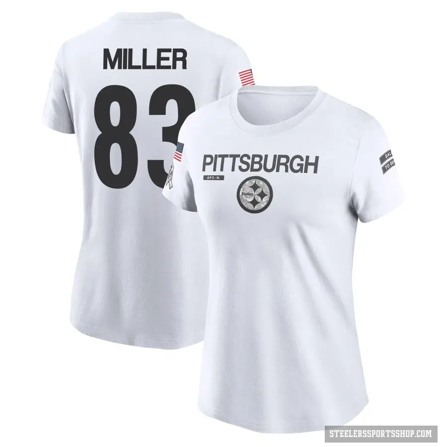 Women's ＃83 Heath Miller Pittsburgh Steelers White 2024 Salute to Service Performance T-Shirt