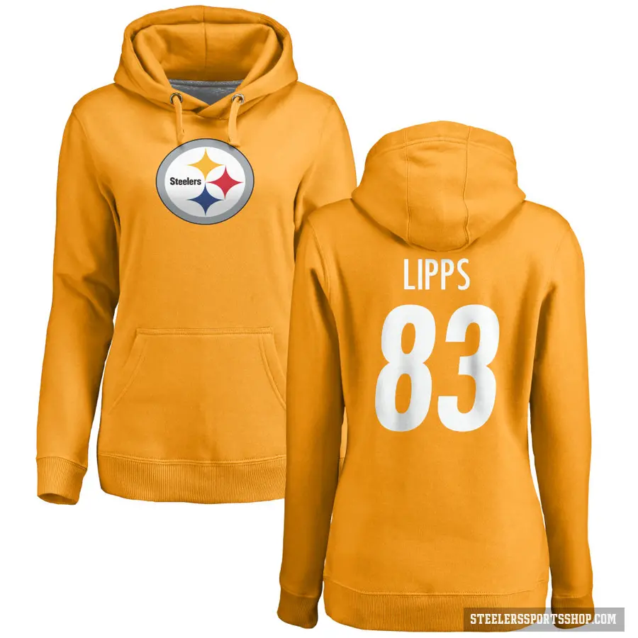 Women's ＃83 Louis Lipps Pittsburgh Steelers Gold Pro Line Name & Number Logo Pullover Hoodie