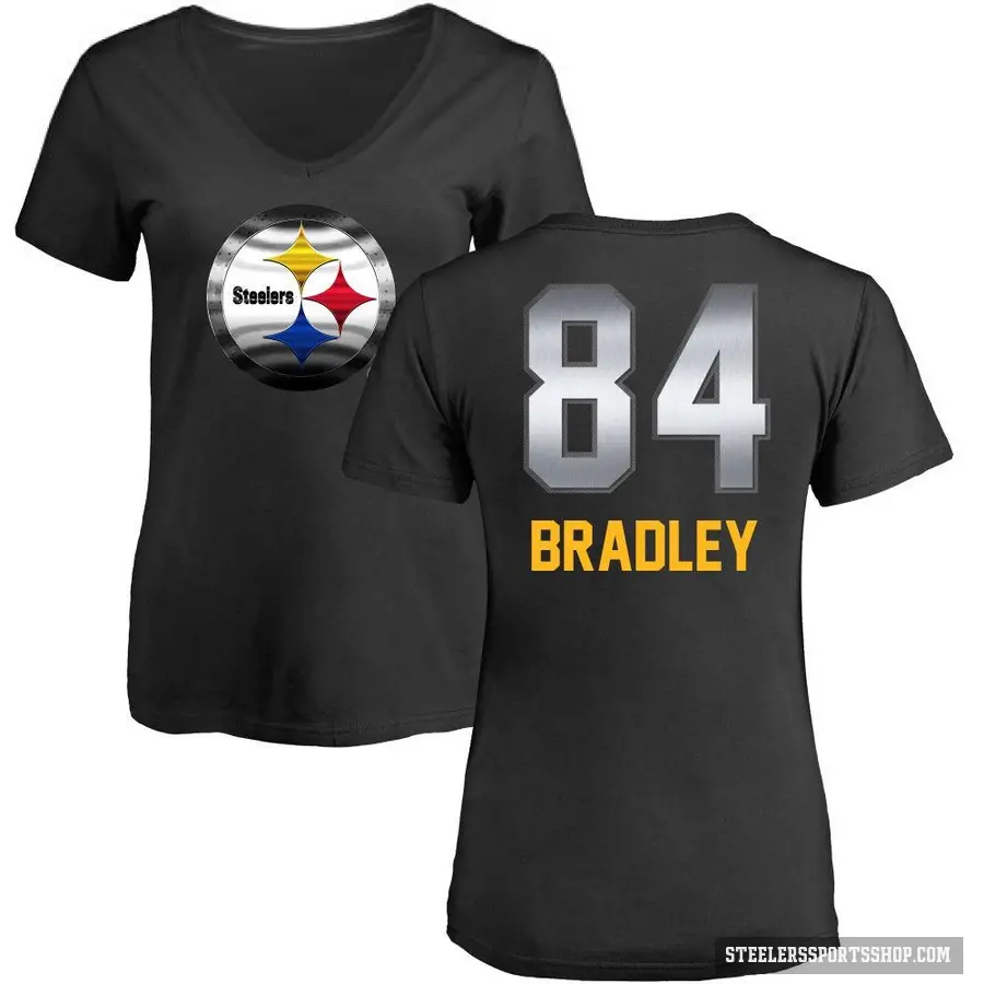 Women's ＃84 Ja'Marcus Bradley Pittsburgh Steelers Black Midnight Mascot T-Shirt