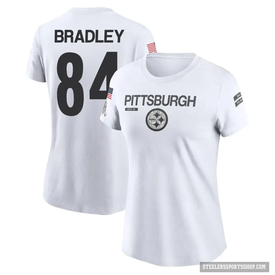 Women's ＃84 Ja'Marcus Bradley Pittsburgh Steelers White 2024 Salute to Service Performance T-Shirt