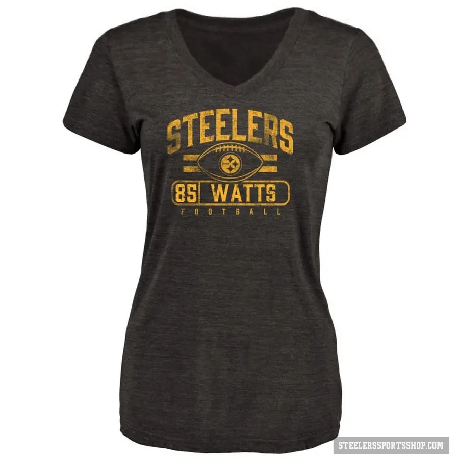 Women's ＃85 Duece Watts Pittsburgh Steelers Black Flanker T-Shirt