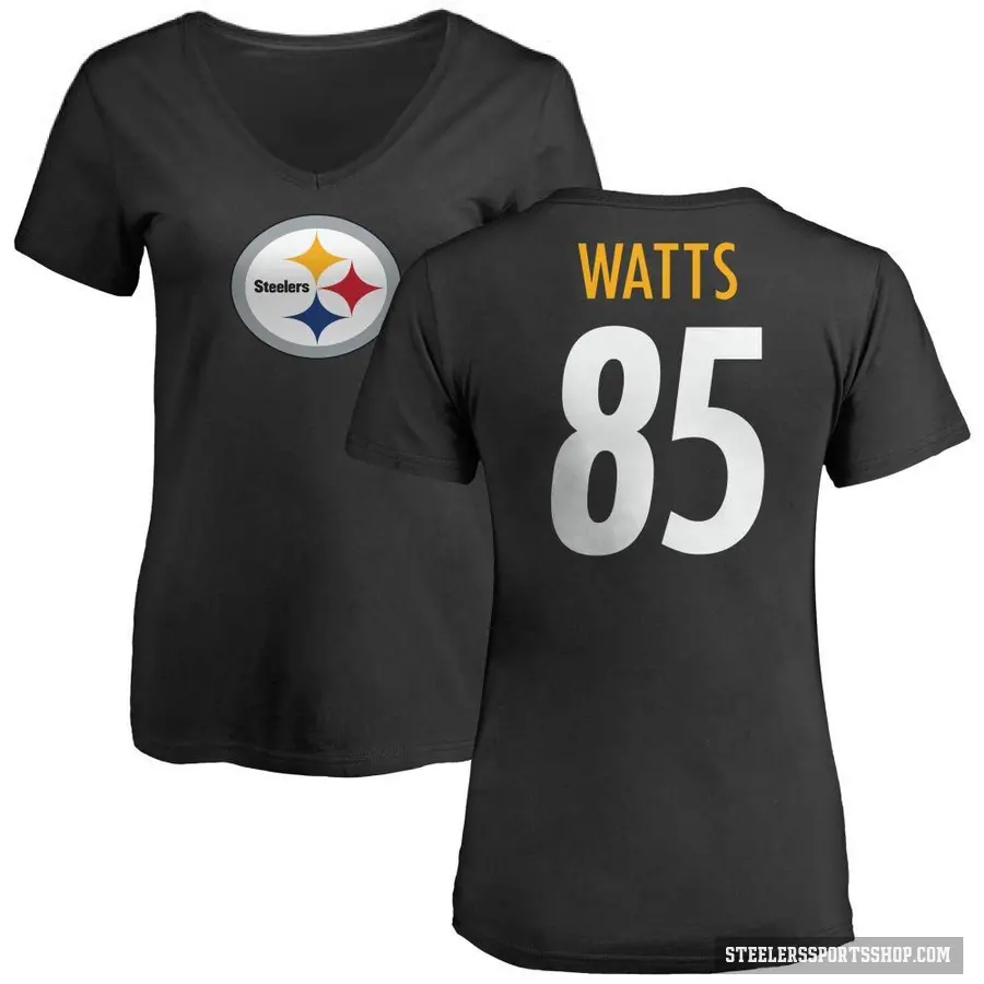 Women's ＃85 Duece Watts Pittsburgh Steelers Black Logo Slim Fit T-Shirt