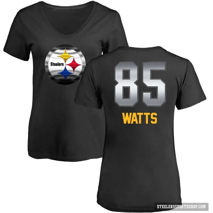 Women's ＃85 Duece Watts Pittsburgh Steelers Black Midnight Mascot T-Shirt