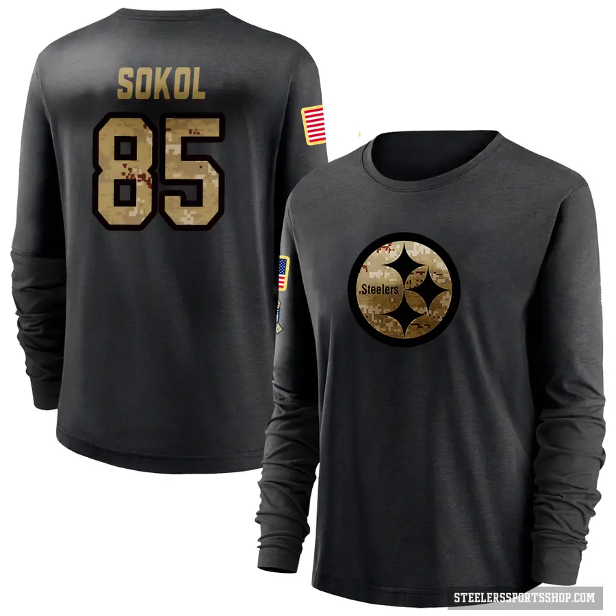 Women's ＃85 Matt Sokol Pittsburgh Steelers Black 2020 Salute To Service Sideline Performance Long Sleeve T-Shirt