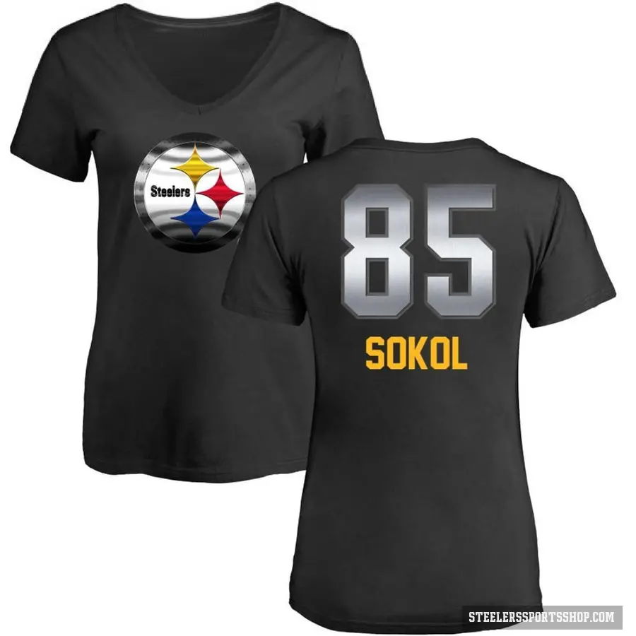 Women's ＃85 Matt Sokol Pittsburgh Steelers Black Midnight Mascot T-Shirt