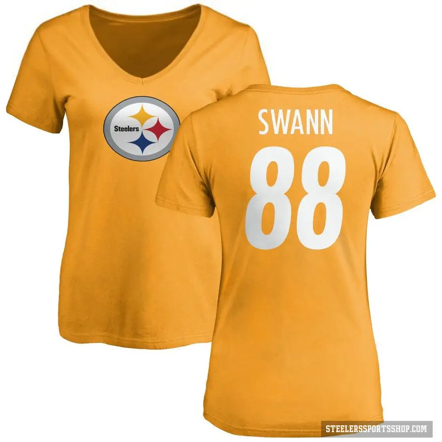 Women's ＃88 Lynn Swann Pittsburgh Steelers Gold Logo Slim Fit T-Shirt