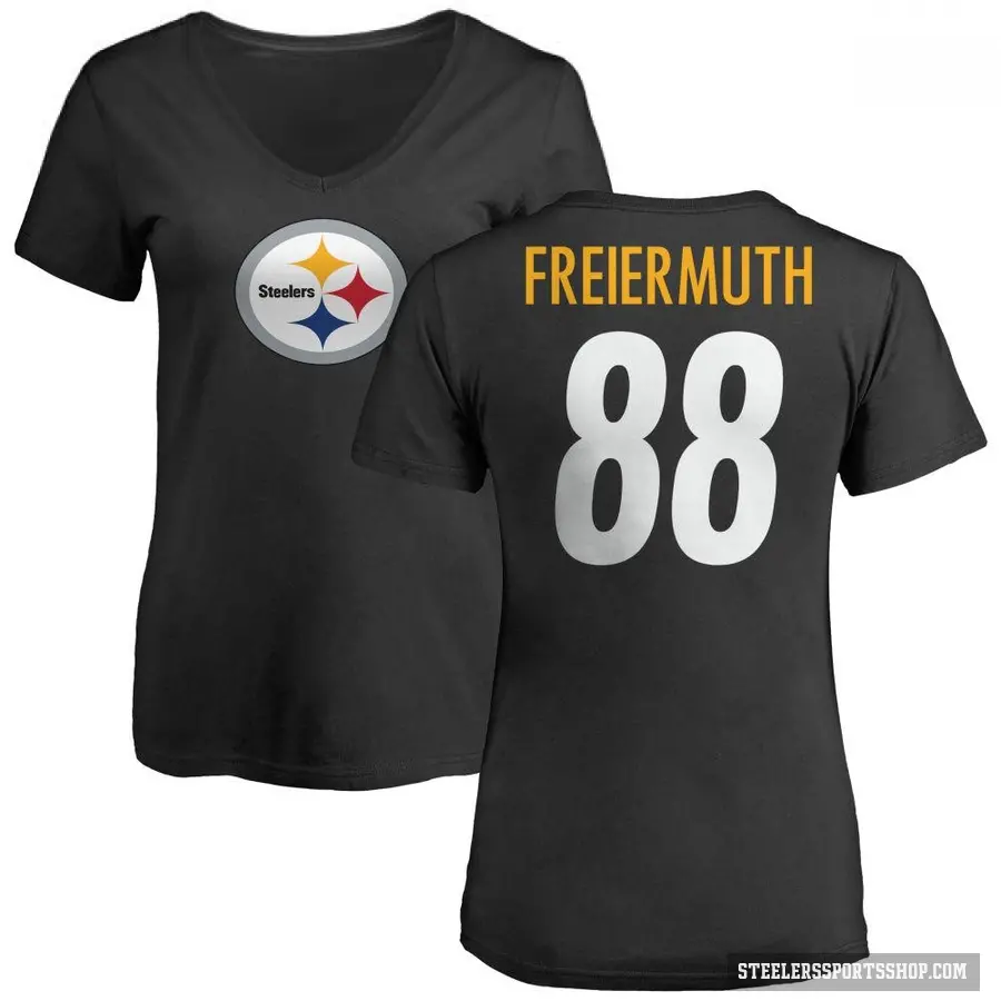 Women's ＃88 Pat Freiermuth Pittsburgh Steelers Black Logo Slim Fit T-Shirt