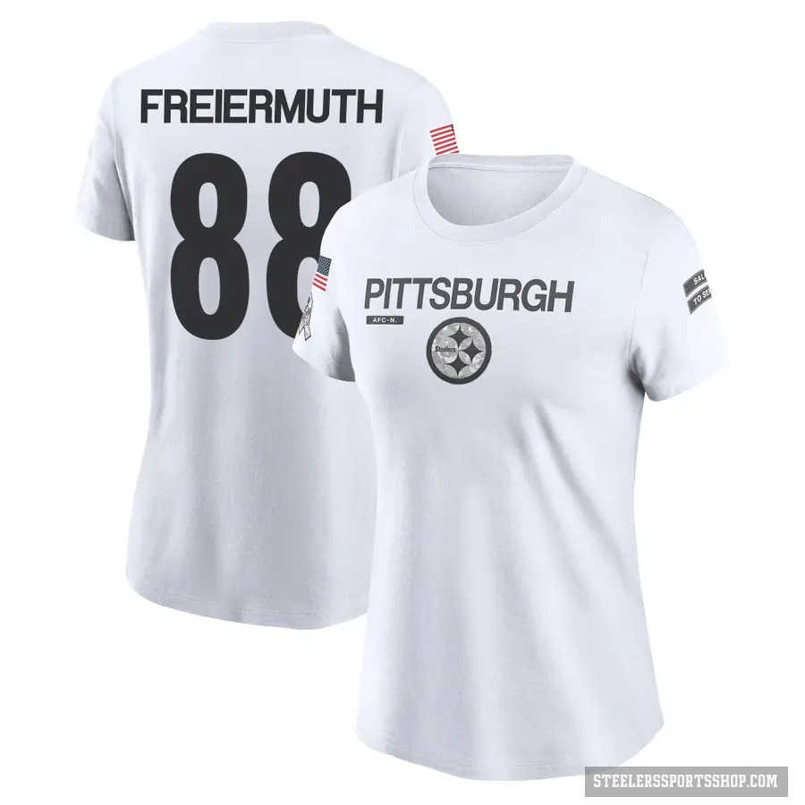 Women's ＃88 Pat Freiermuth Pittsburgh Steelers White 2024 Salute to Service Performance T-Shirt