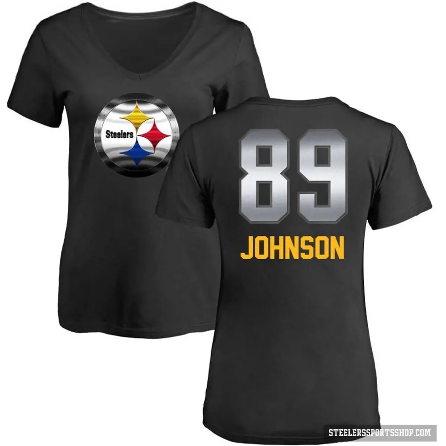 Women's ＃89 Brandon Johnson Pittsburgh Steelers Black Midnight Mascot T-Shirt