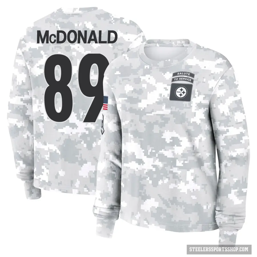 Women's ＃89 Vance McDonald Pittsburgh Steelers Camo Arctic 2024 Salute to Service Long Sleeve T-Shirt