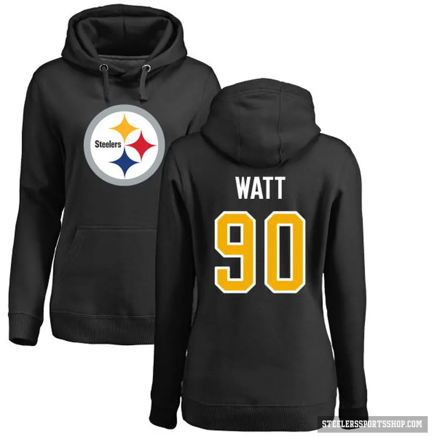 Women's ＃90 T.J. Watt Pittsburgh Steelers Black Pro Line Logo Pullover Hoodie