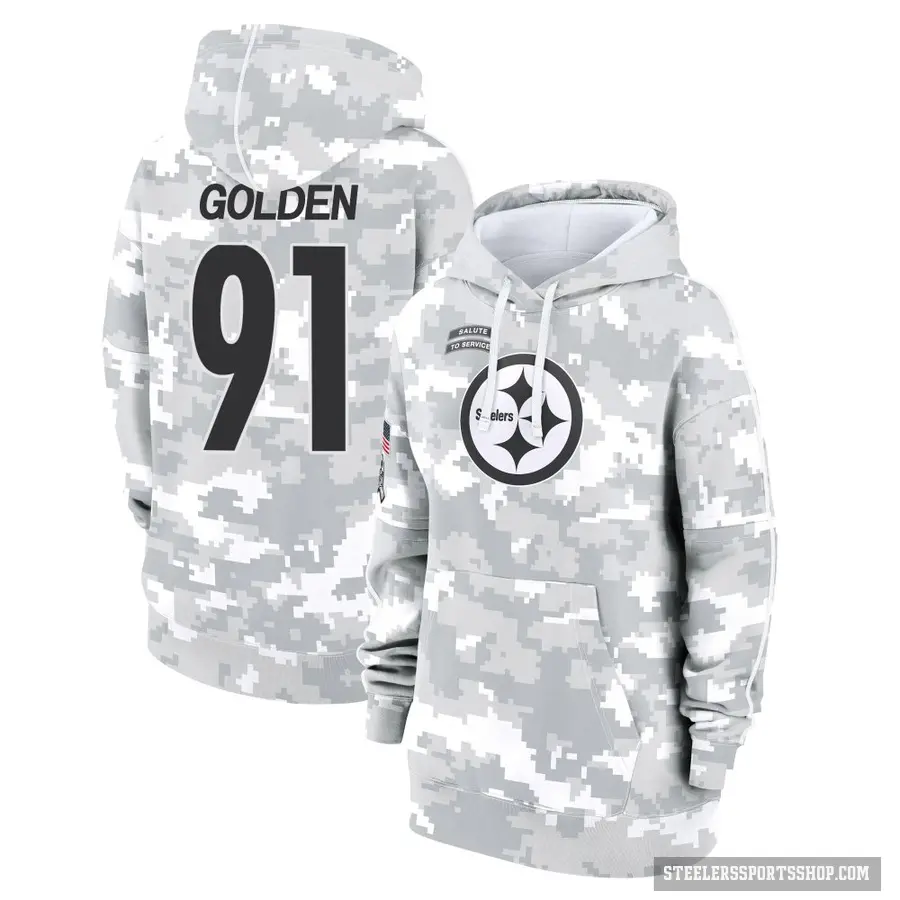 Women's ＃91 Markus Golden Pittsburgh Steelers Arctic Camo 2024 Salute to Service Club Fleece Pullover Hoodie