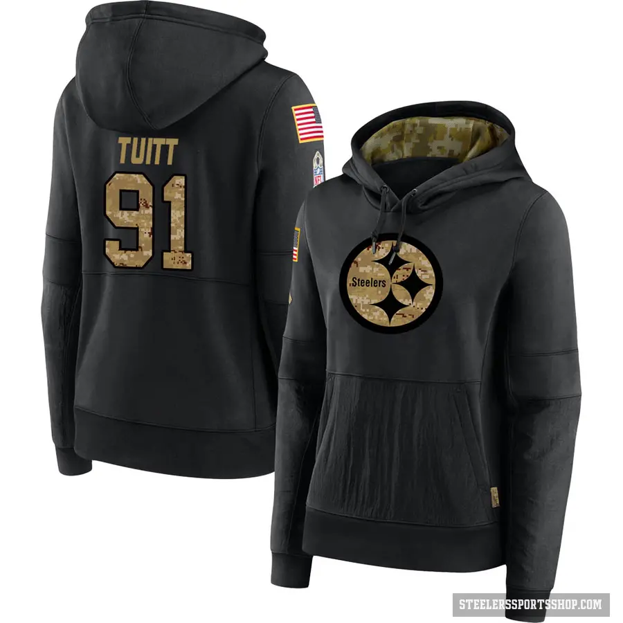 Women's ＃91 Stephon Tuitt Pittsburgh Steelers Black 2020 Salute to Service Sideline Performance Pullover Hoodie