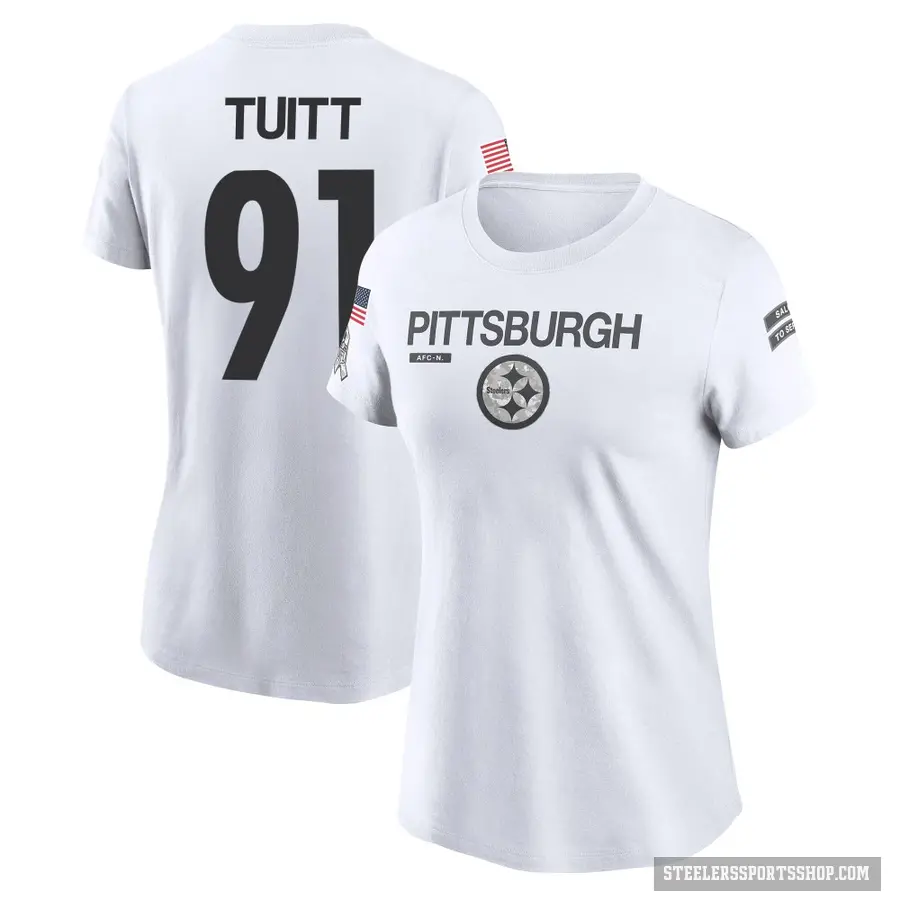 Women's ＃91 Stephon Tuitt Pittsburgh Steelers White 2024 Salute to Service Performance T-Shirt