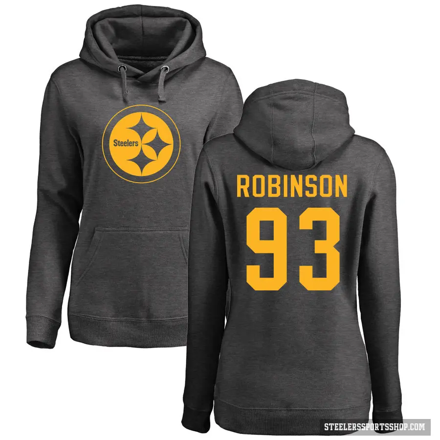 Women's ＃93 Mark Robinson Pittsburgh Steelers Pro Line by Branded Ash One Color Pullover Hoodie