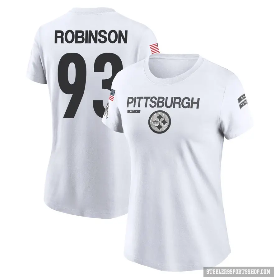 Women's ＃93 Mark Robinson Pittsburgh Steelers White 2024 Salute to Service Performance T-Shirt