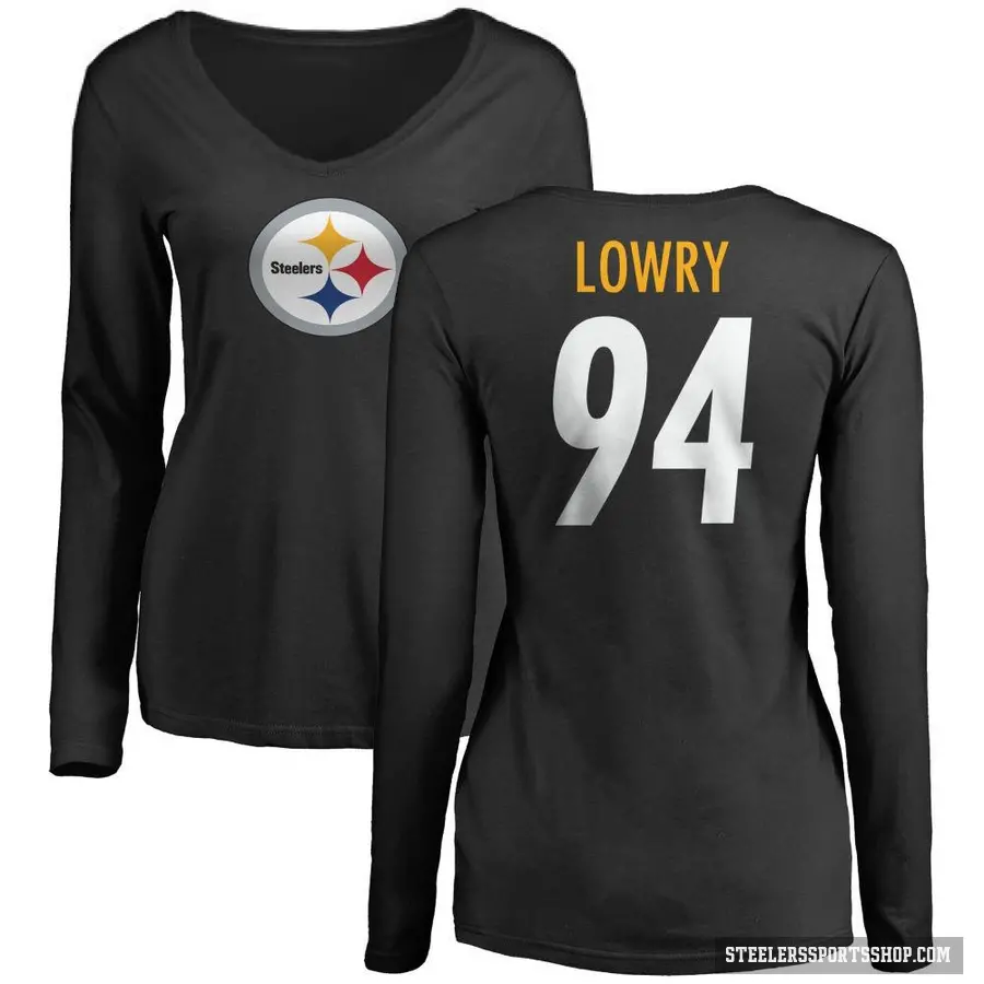 Women's ＃94 Dean Lowry Pittsburgh Steelers Black Logo Slim Fit Long Sleeve T-Shirt