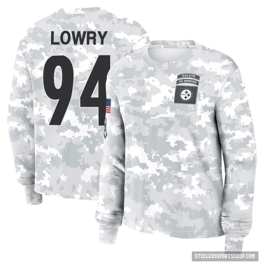 Women's ＃94 Dean Lowry Pittsburgh Steelers Camo Arctic 2024 Salute to Service Long Sleeve T-Shirt