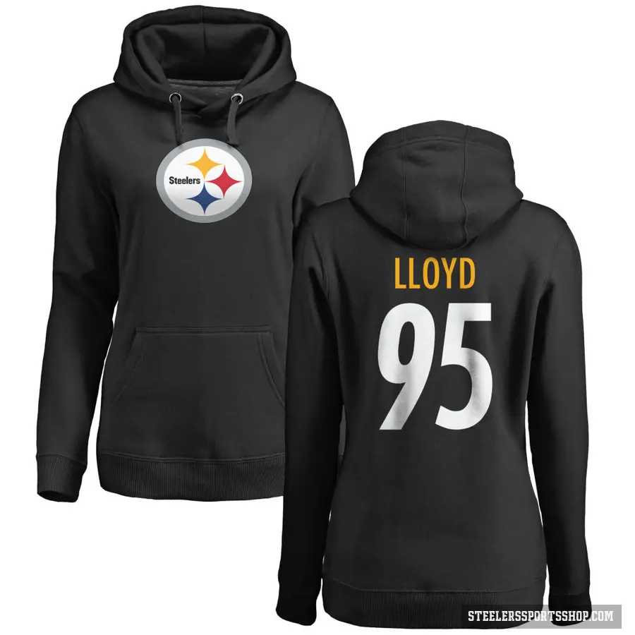 Women's ＃95 Greg Lloyd Pittsburgh Steelers Black Pro Line Logo Pullover Hoodie