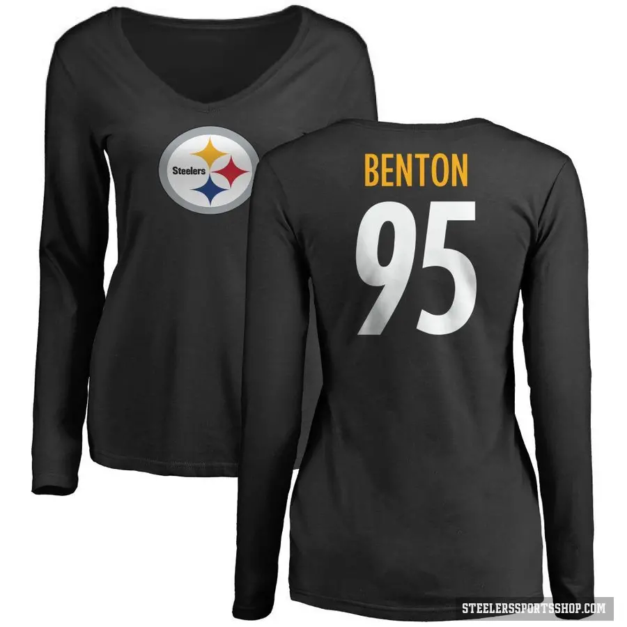 Women's ＃95 Keeanu Benton Pittsburgh Steelers Black Logo Slim Fit Long Sleeve T-Shirt