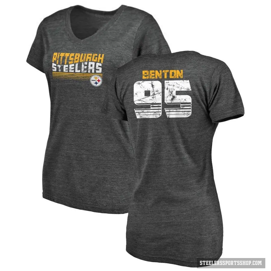 Women's ＃95 Keeanu Benton Pittsburgh Steelers Black Retro V-Neck T-Shirt