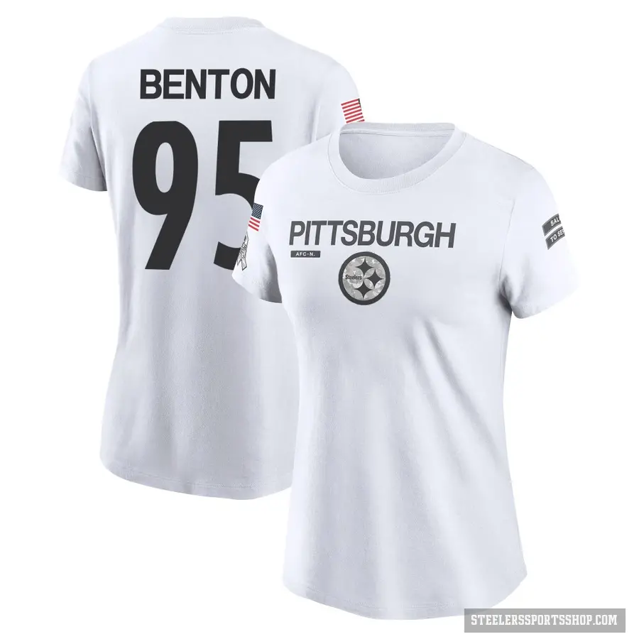 Women's ＃95 Keeanu Benton Pittsburgh Steelers White 2024 Salute to Service Performance T-Shirt