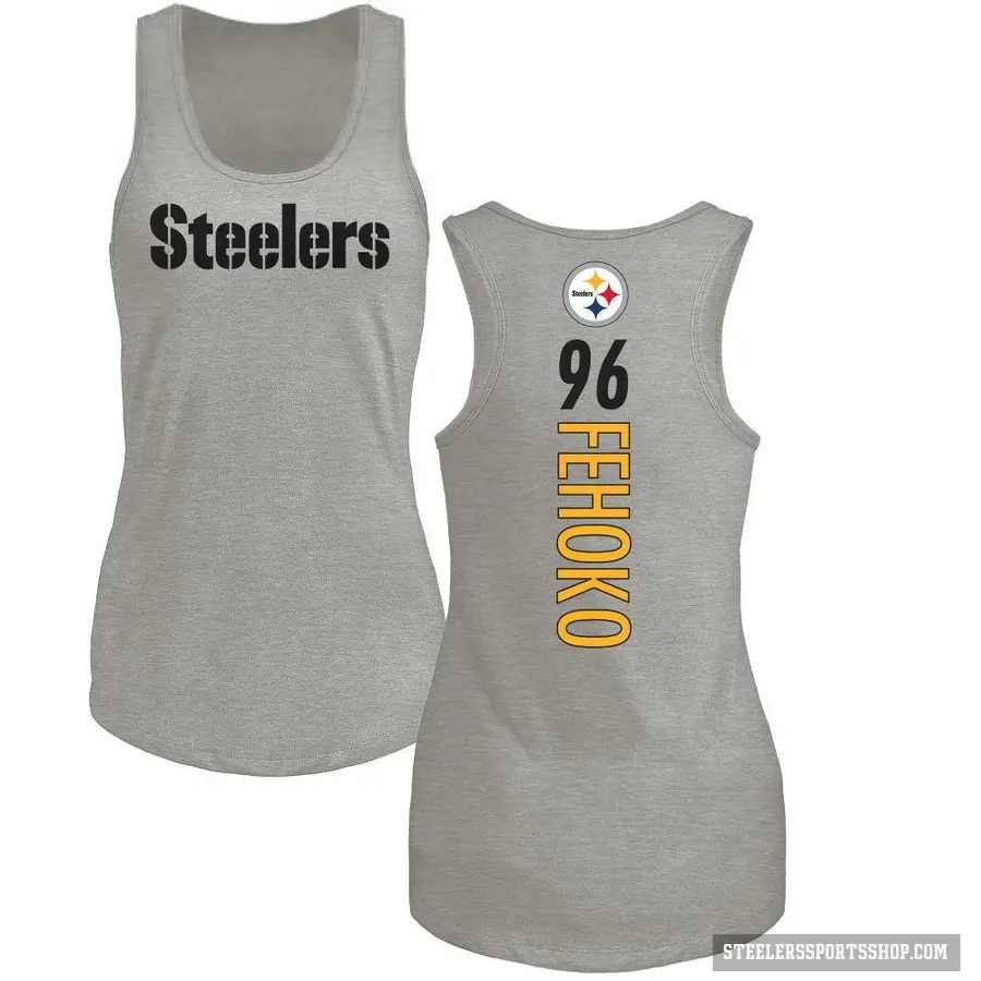 Women's ＃96 Breiden Fehoko Pittsburgh Steelers Ash Backer Tank Top