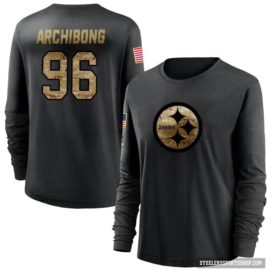 Women's ＃96 Daniel Archibong Pittsburgh Steelers Black 2020 Salute To Service Sideline Performance Long Sleeve T-Shirt