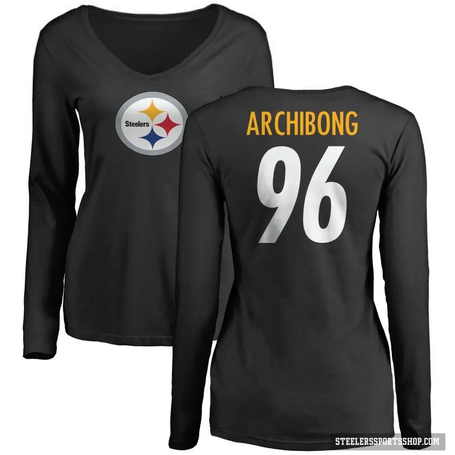 Women's ＃96 Daniel Archibong Pittsburgh Steelers Black Logo Slim Fit Long Sleeve T-Shirt