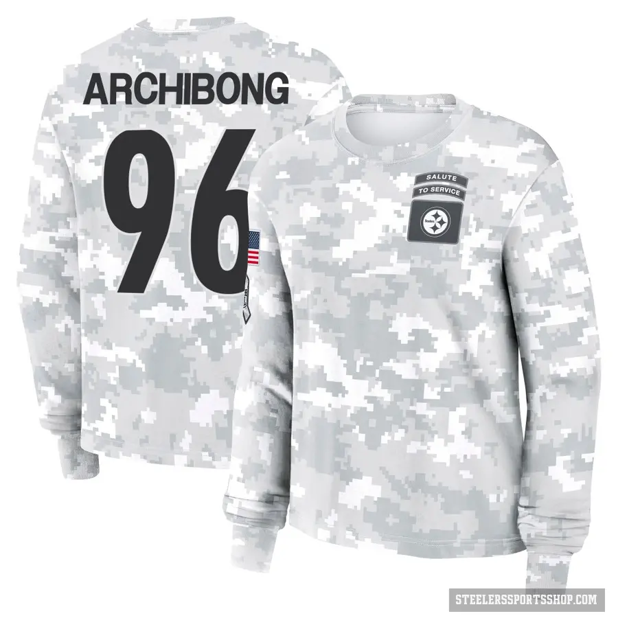 Women's ＃96 Daniel Archibong Pittsburgh Steelers Camo Arctic 2024 Salute to Service Long Sleeve T-Shirt