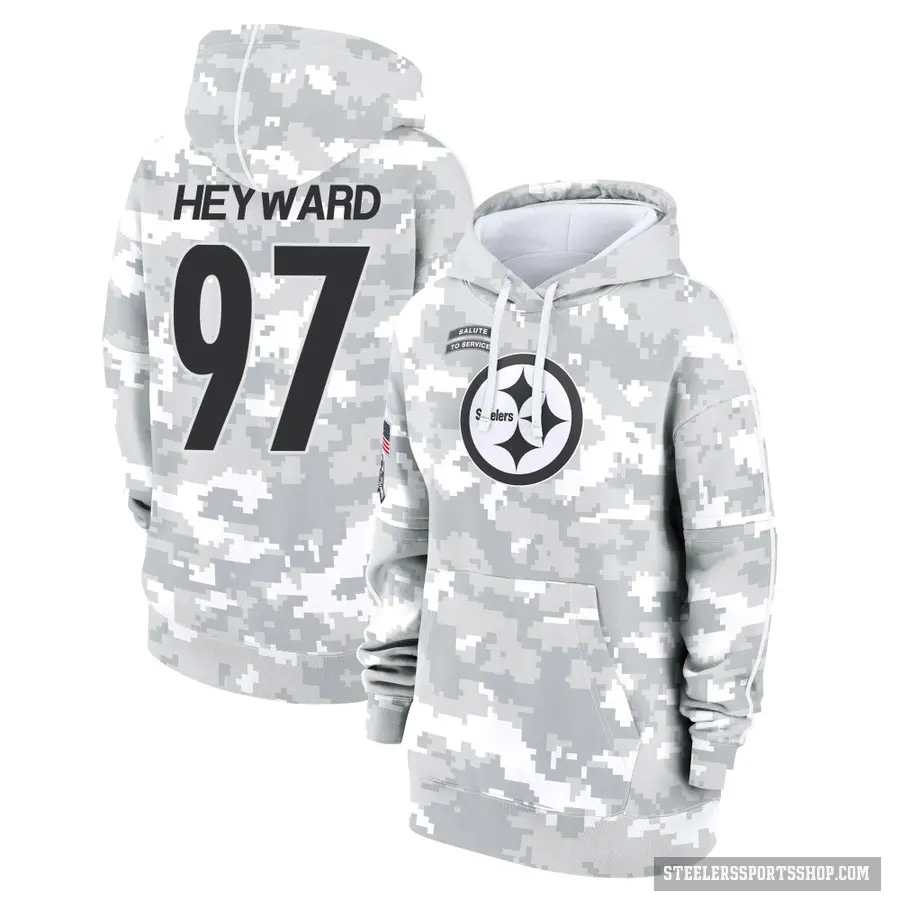 Women's ＃97 Cameron Heyward Pittsburgh Steelers Arctic Camo 2024 Salute to Service Club Fleece Pullover Hoodie