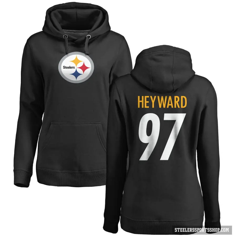 Women's ＃97 Cameron Heyward Pittsburgh Steelers Black Pro Line Logo Pullover Hoodie