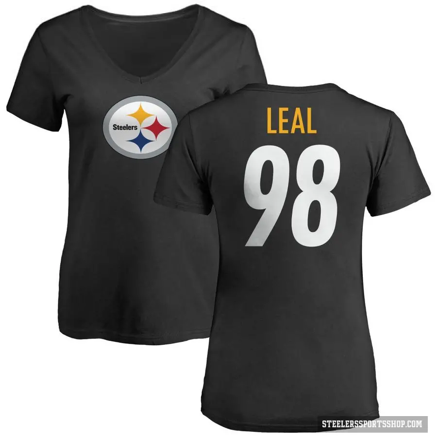 Women's ＃98 DeMarvin Leal Pittsburgh Steelers Black Logo Slim Fit T-Shirt