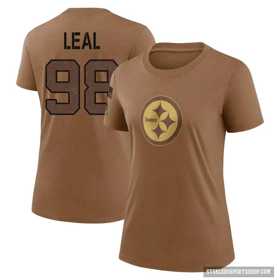 Women's ＃98 DeMarvin Leal Pittsburgh Steelers Brown 2023 Salute To Service Performance T-Shirt