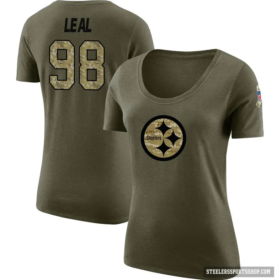 Women's ＃98 DeMarvin Leal Pittsburgh Steelers Olive Salute to Service Scoop Neck T-Shirt