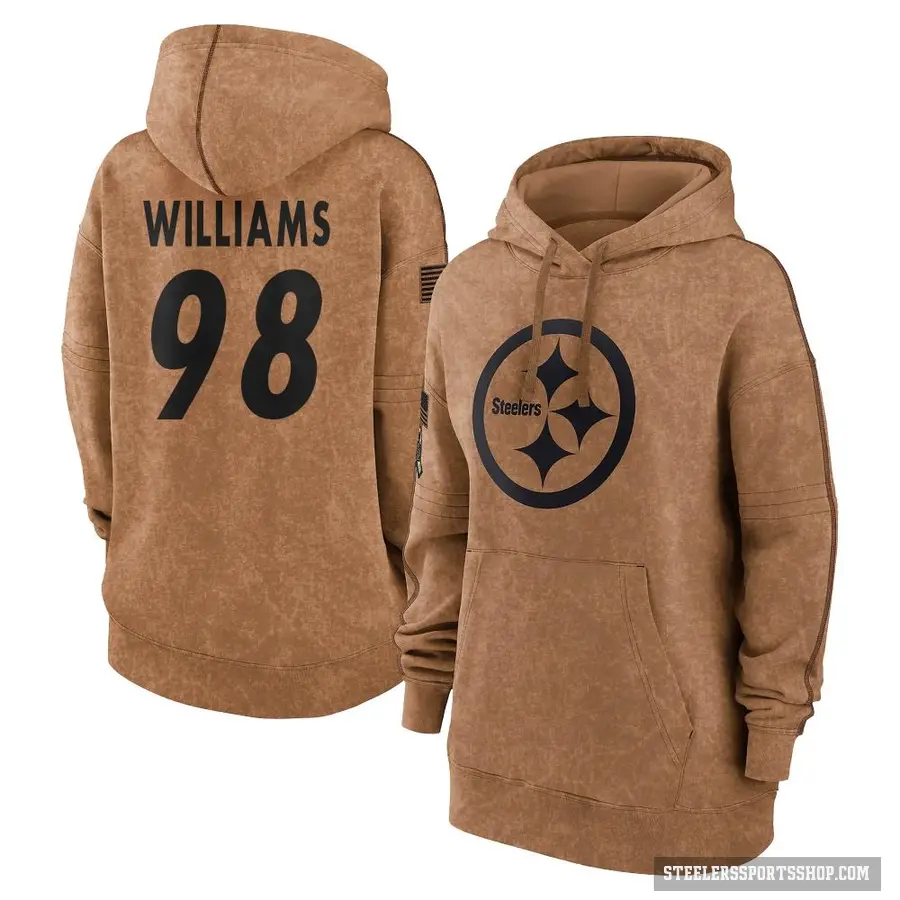 Women's ＃98 Vince Williams Pittsburgh Steelers Brown 2023 Salute To Service Pullover Hoodie