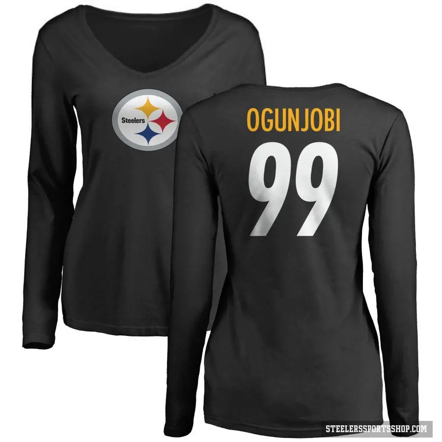 Women's ＃99 Larry Ogunjobi Pittsburgh Steelers Black Logo Slim Fit Long Sleeve T-Shirt