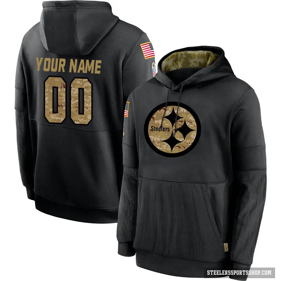 Youth ＃00 Custom Pittsburgh Steelers Black 2020 Salute to Service Sideline Performance Pullover Hoodie