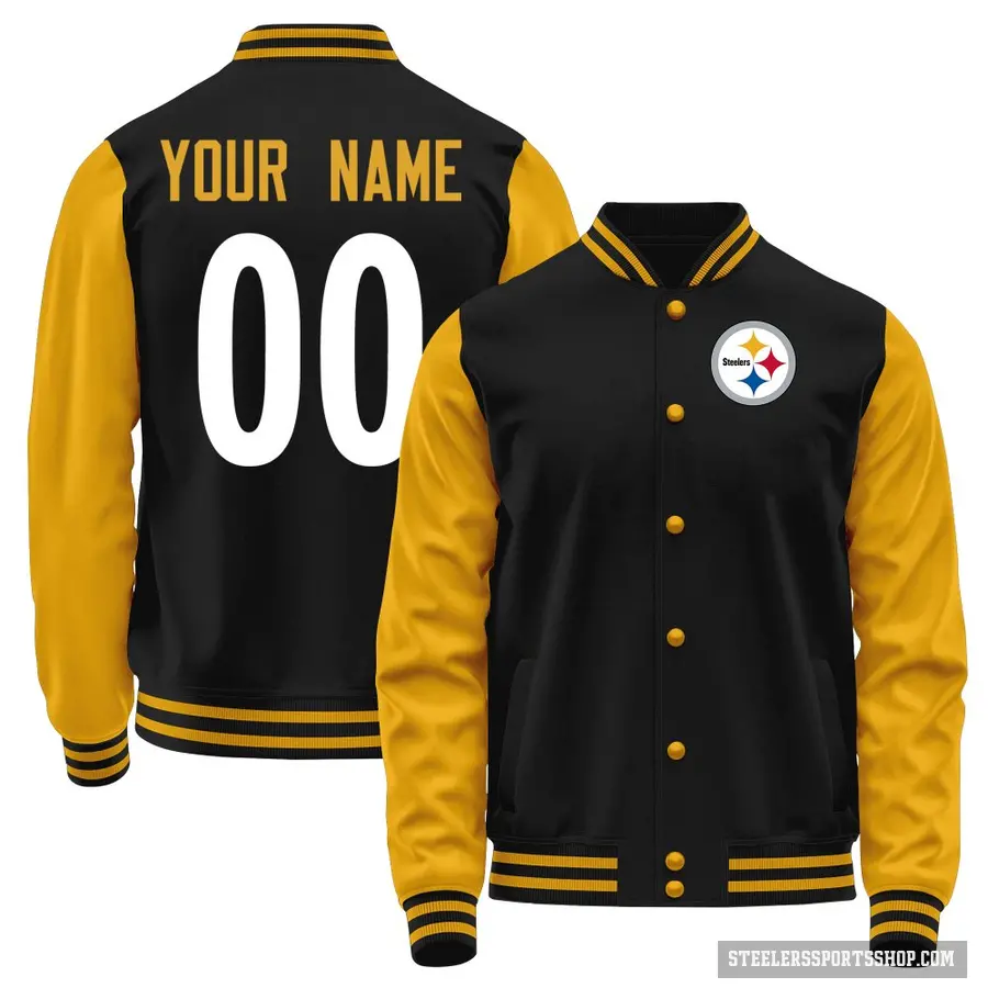 Youth ＃00 Custom Pittsburgh Steelers Black/Yellow Full-Snap Name & Number Jacket