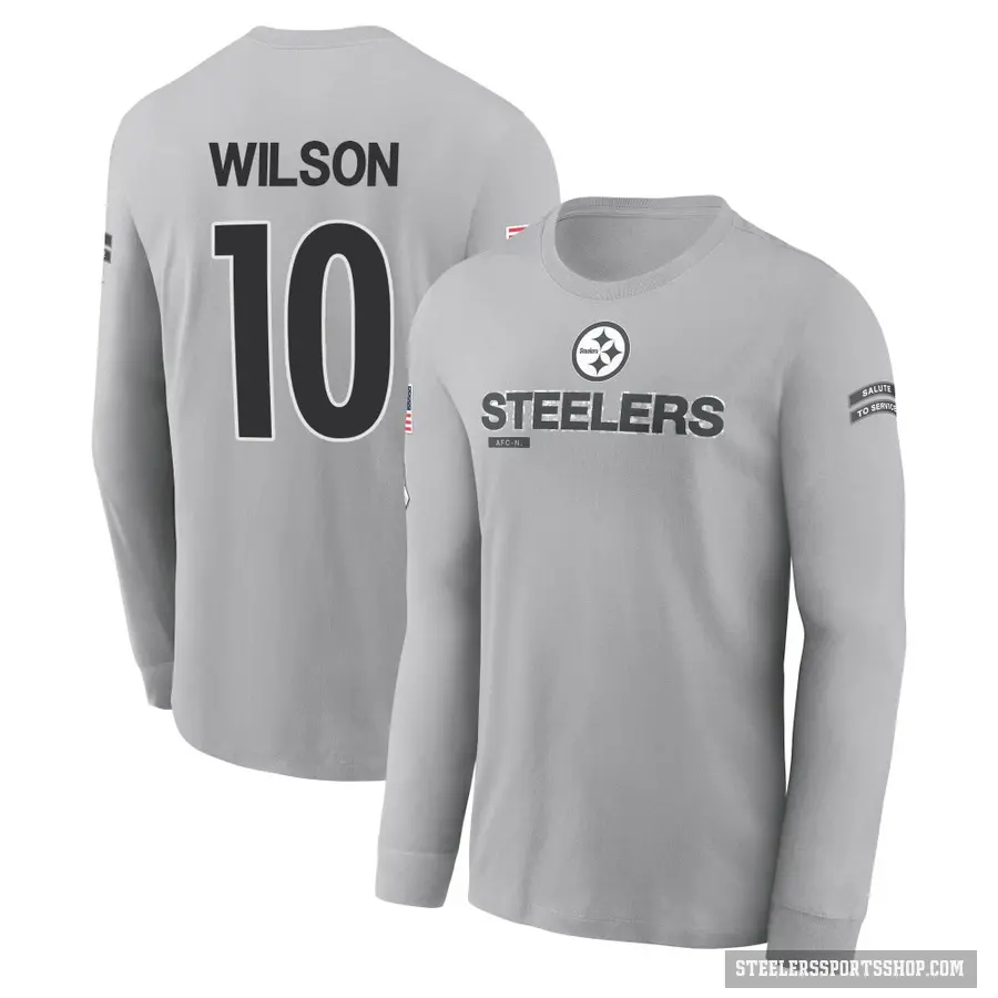 Youth ＃10 Roman Wilson Pittsburgh Steelers Gray 2024 Salute to Service Long Sleeve T-Shirt