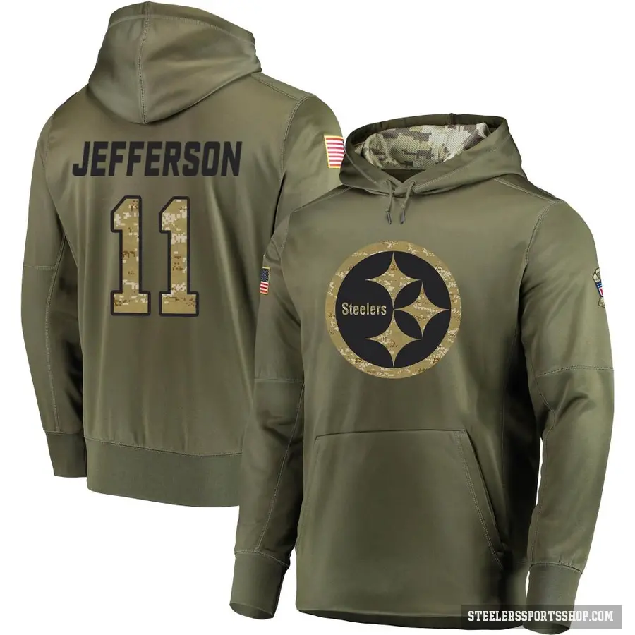 Youth ＃11 Van Jefferson Pittsburgh Steelers Olive Salute to Service Pullover Hoodie